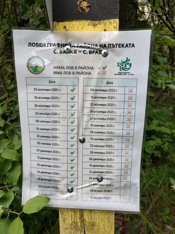 Ловния график в района на пътеката
